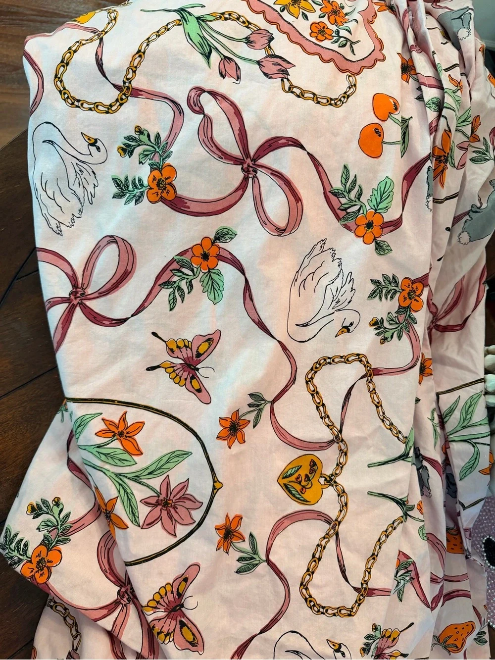 Urban Outfitters Pink Floral & Ribbon Duvet Cover with Orange and Green Accents